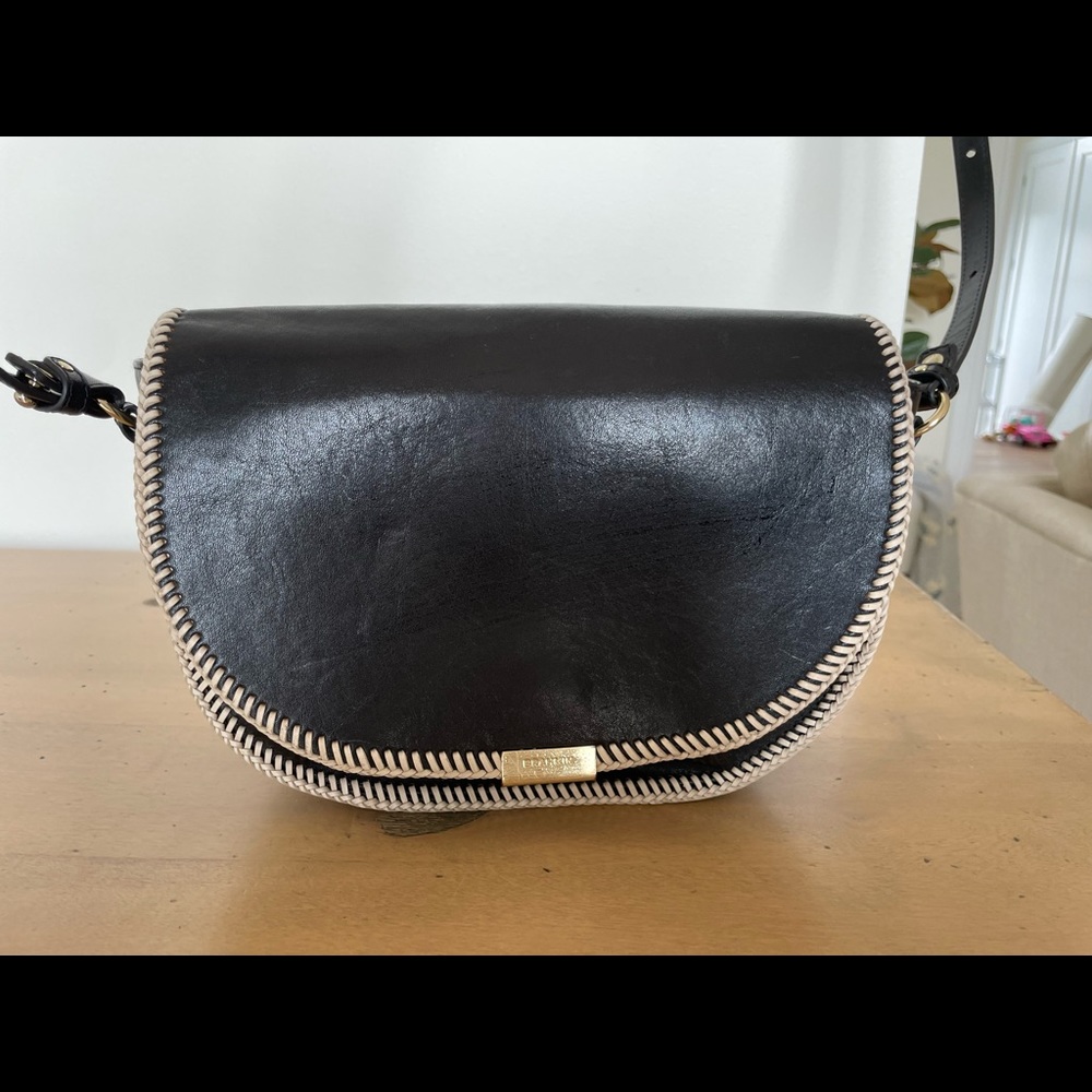 Brahmin black leather snap flap crossbody purse